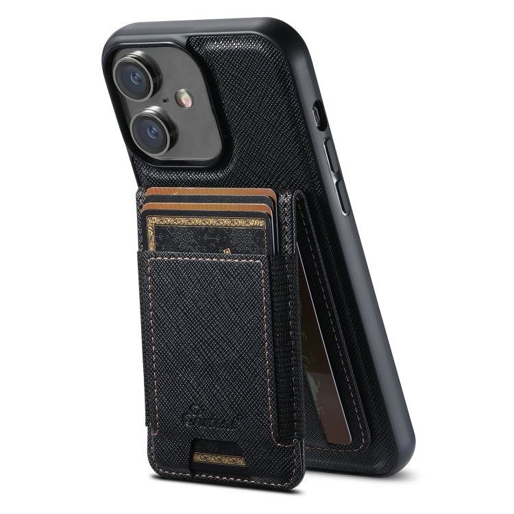 For iPhone 16 Plus Suteni H17 Cross Grain Leather MagSafe Detachable Wallet Phone Case(Black) - iPhone 16 Plus Cases by Suteni | Online Shopping UK | buy2fix