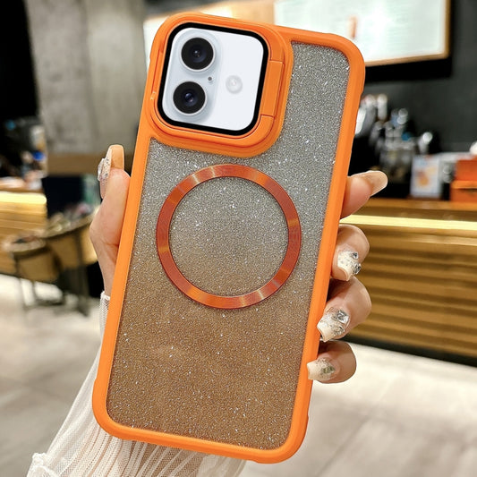 For iPhone 16 Plus CD-grain Gradient Glitter Magsafe Acrylic Hybrid TPU Phone Case(Orange) - iPhone 16 Plus Cases by buy2fix | Online Shopping UK | buy2fix