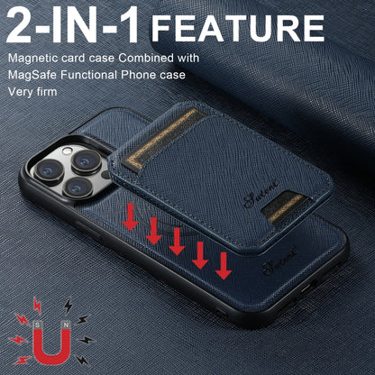 For iPhone 15 Pro Max Suteni H18 Cross Grain MagSafe Wallet Leather Phone Case(Blue) - iPhone 15 Pro Max Cases by Suteni | Online Shopping UK | buy2fix