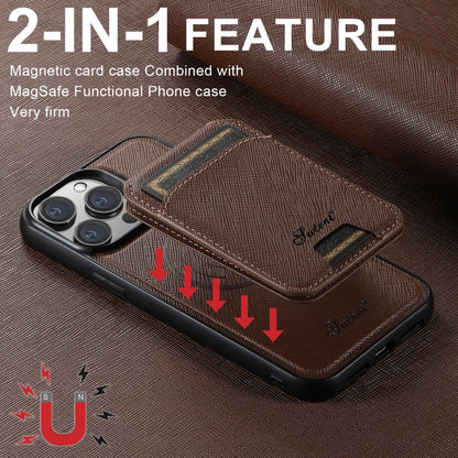 For iPhone 15 Plus Suteni H18 Cross Grain MagSafe Wallet Leather Phone Case(Brown) - iPhone 15 Plus Cases by Suteni | Online Shopping UK | buy2fix