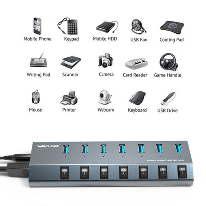 WAVLINK UH3076 5Gbps 7-port USB 3.0 Hub with Independent Switch and LED Indicator(UK Plug) - USB 3.0 HUB by WAVLINK | Online Shopping UK | buy2fix