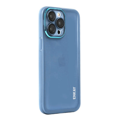 For iPhone 15 Pro Max ENKAY Hat-Prince Translucent Matte TPU Phone Case with Lens Film(Blue) - iPhone 15 Pro Max Cases by ENKAY | Online Shopping UK | buy2fix