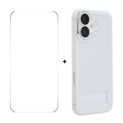 For iPhone 16 ENKAY Hat-Prince Translucent Matte TPU Phone Case with Lens Film + 9H Big Arc Edge Film(White) - iPhone 16 Cases by ENKAY | Online Shopping UK | buy2fix