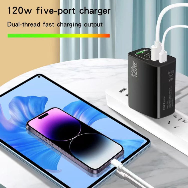 120W 3 PD Type-C Dual USB Multi Port Quick Charger for Mobile Phones, US Plug(Black) - USB Charger by buy2fix | Online Shopping UK | buy2fix