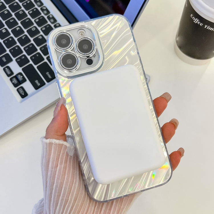 For iPhone 16 Pro Max Plating Texture MagSafe TPU Phone Case with Glitter Lens Film(White Water Ripples) - iPhone 16 Pro Max Cases by buy2fix | Online Shopping UK | buy2fix