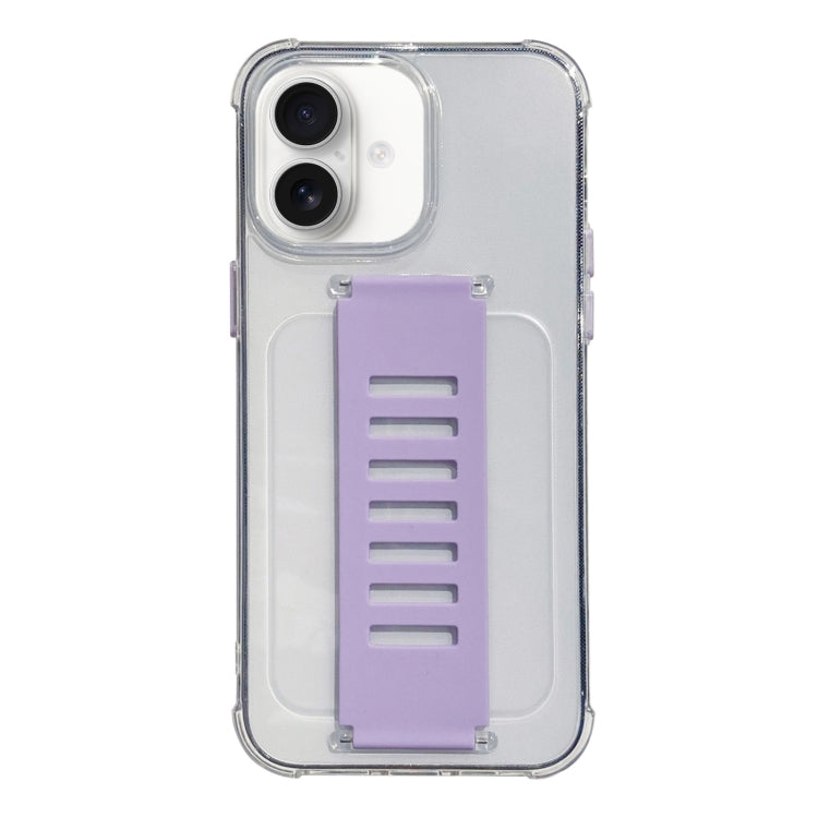 For iPhone 16 Transparent Wristband Shockproof TPU Phone Case(Purple) - iPhone 16 Cases by buy2fix | Online Shopping UK | buy2fix