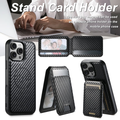 For iPhone 14 Pro Suteni TXWH18 Carbon Fiber Texture Detachable Wallet MagSafe Phone Case(Black) - iPhone 14 Pro Cases by Suteni | Online Shopping UK | buy2fix