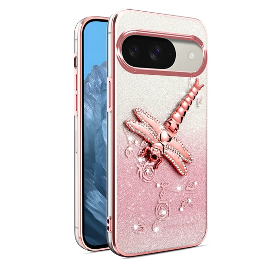 For Google Pixel 9 Gradient Glitter Immortal 3D Dragonfly Holder Plated Phone Case(Pink) - Google Cases by buy2fix | Online Shopping UK | buy2fix