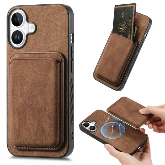 For iPhone 16 Plus Retro Leather Card Bag Magnetic Phone Case(Brown) - iPhone 16 Plus Cases by buy2fix | Online Shopping UK | buy2fix