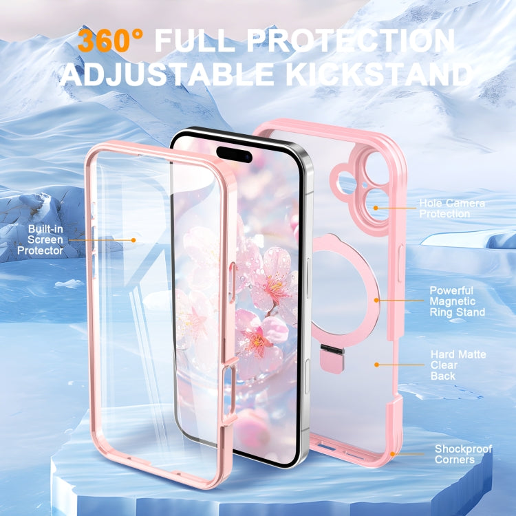 For iPhone 16 Plus Skin Feel MagSafe Holder 360 Full Body Phone Case(Pink) - iPhone 16 Plus Cases by buy2fix | Online Shopping UK | buy2fix