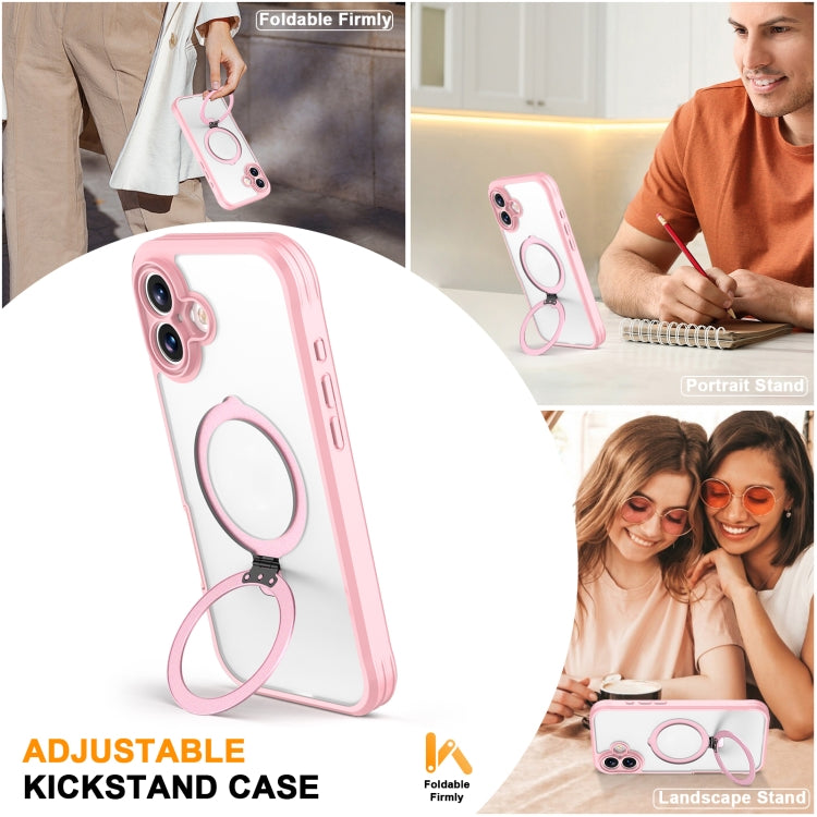 For iPhone 16 Plus Skin Feel MagSafe Holder 360 Full Body Phone Case(Pink) - iPhone 16 Plus Cases by buy2fix | Online Shopping UK | buy2fix