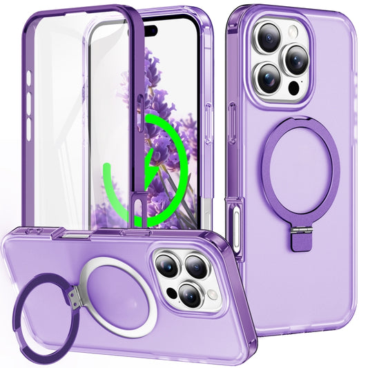 For iPhone 16 Pro Max Frosted Skin Feel MagSafe Holder 360 Full Body Phone Case(Purple) - iPhone 16 Pro Max Cases by buy2fix | Online Shopping UK | buy2fix