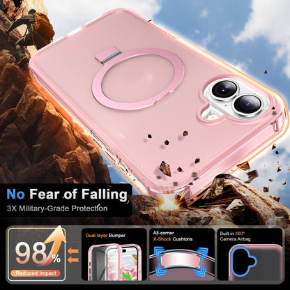 For iPhone 16 Plus Frosted Skin Feel MagSafe Holder 360 Full Body Phone Case(Pink) - iPhone 16 Plus Cases by buy2fix | Online Shopping UK | buy2fix