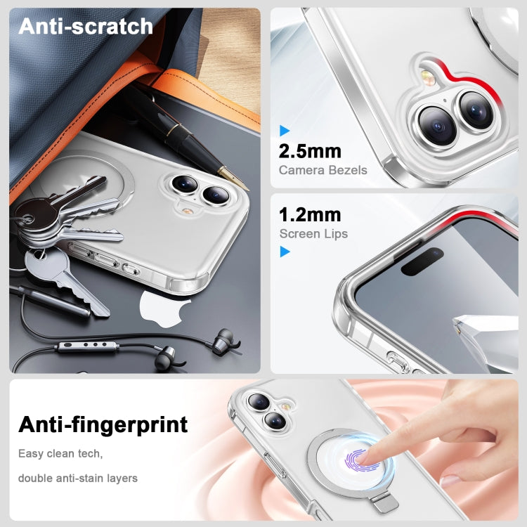 For iPhone 16 Frosted Skin Feel MagSafe Holder 360 Full Body Phone Case(Transparent) - iPhone 16 Cases by buy2fix | Online Shopping UK | buy2fix