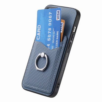 For iPhone 16 Pro Carbon Fiber Card Wallet Ring Phone Case(Blue) - iPhone 16 Pro Cases by buy2fix | Online Shopping UK | buy2fix