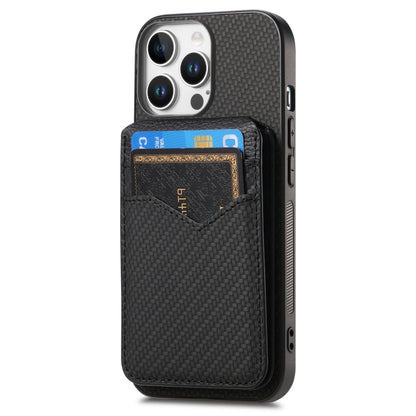 For iPhone 16 Pro Carbon Fiber MagSafe Vertical Flip Card Bag Phone Case(Black) - iPhone 16 Pro Cases by buy2fix | Online Shopping UK | buy2fix