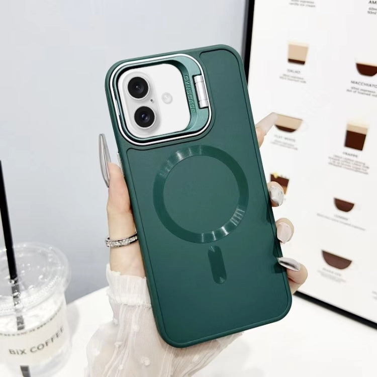 For iPhone 16 CD Texture Frosted MagSafe Lens Holder Phone Case(Green) - iPhone 16 Cases by buy2fix | Online Shopping UK | buy2fix