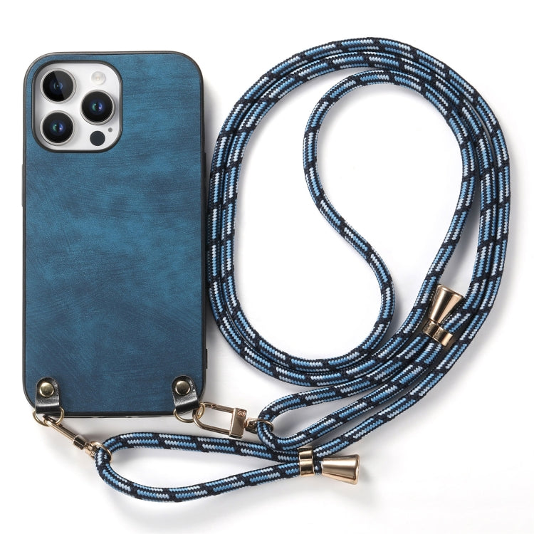 For iPhone 16 Pro Vintage Leather PC Back Cover Phone Case with Crossbody Strap(Blue) - iPhone 16 Pro Cases by buy2fix | Online Shopping UK | buy2fix