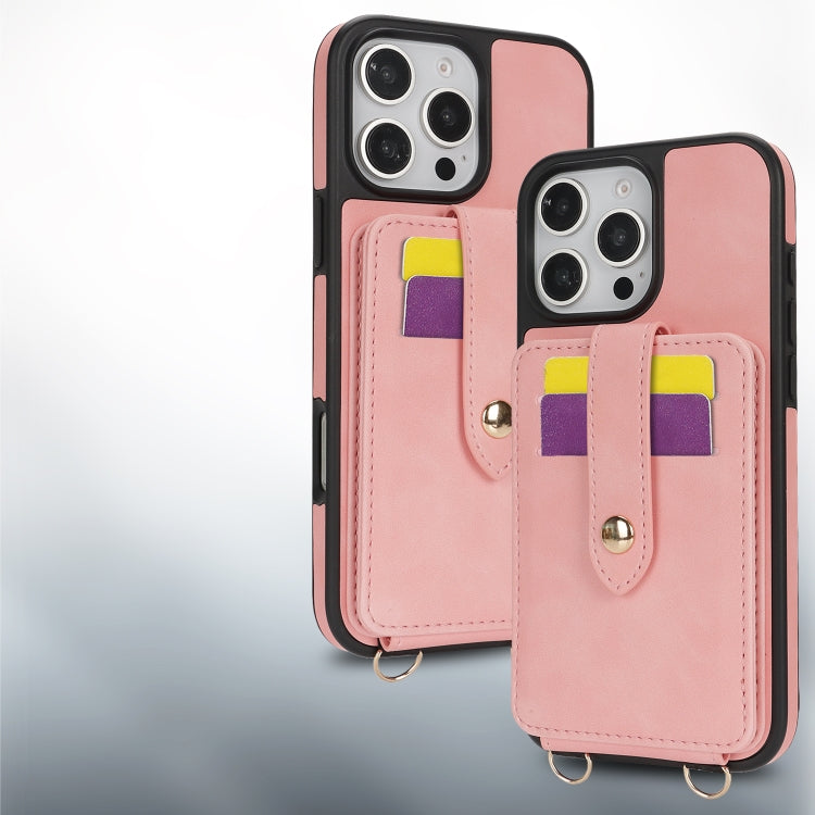 For iPhone 16 Plus Crossbody Skin Card Bag Lanyard Phone Case(Pink) - iPhone 16 Plus Cases by buy2fix | Online Shopping UK | buy2fix