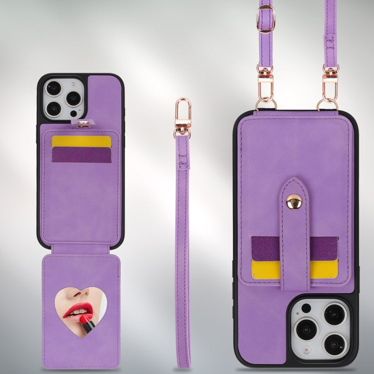 For iPhone 16 Crossbody Skin Card Bag Lanyard Phone Case(Purple) - iPhone 16 Cases by buy2fix | Online Shopping UK | buy2fix