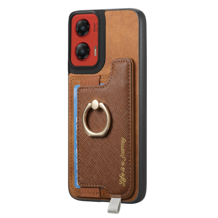 For Motorola Moto G Stylus 5G 2024 Retro Magsafe Cross Leather Ring Holder Card Bag Phone Case(Brown) - Motorola Cases by buy2fix | Online Shopping UK | buy2fix