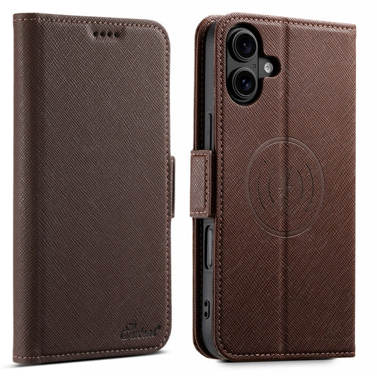 For iPhone 16 Suteni J08 Multifunctional Cross Texture MagSafe Leather Phone Case(Brown) - iPhone 16 Cases by Suteni | Online Shopping UK | buy2fix