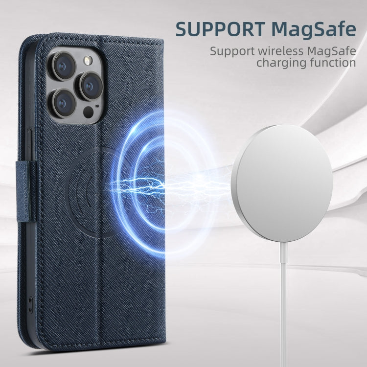 For iPhone 16 Pro Max Suteni J08 Multifunctional Cross Texture MagSafe Leather Phone Case(Blue) - iPhone 16 Pro Max Cases by Suteni | Online Shopping UK | buy2fix