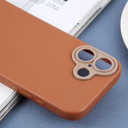 For iPhone 16 Plain Imitation Leather Back Cover Phone Case(Brown) - iPhone 16 Cases by buy2fix | Online Shopping UK | buy2fix