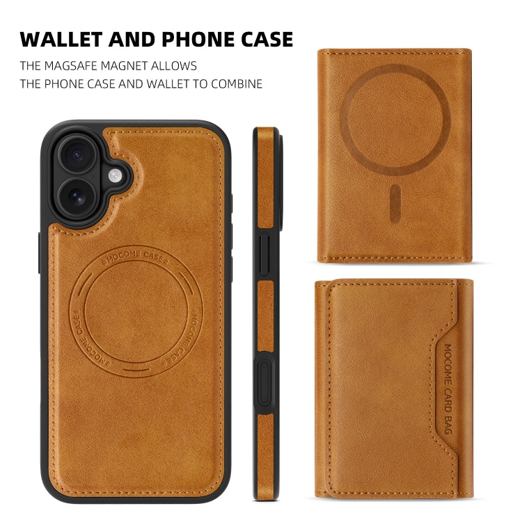 For iPhone 16 Shield Multi-functional MagSafe Card Bag Phone Case(Brown) - iPhone 16 Cases by buy2fix | Online Shopping UK | buy2fix