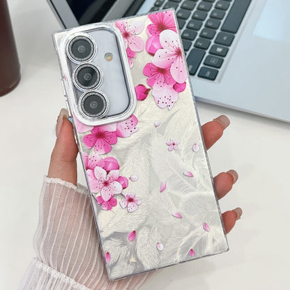 For Samsung Galaxy S25 5G Electroplating Flowers Plants Texture TPU Phone Case(Peach Blossom FL18) - Galaxy S25 5G Cases by buy2fix | Online Shopping UK | buy2fix