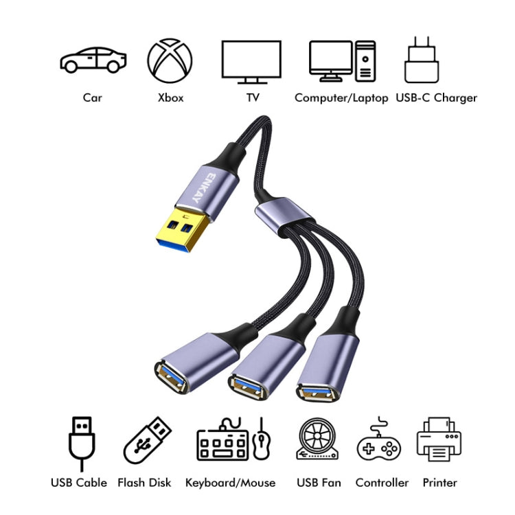 ENKAY ENK-CB172 USB 2.0 to 3 USB 2.0 OTG Splitter Y Cable Extension Cord, Length:0.5m - USB Cable by ENKAY | Online Shopping UK | buy2fix