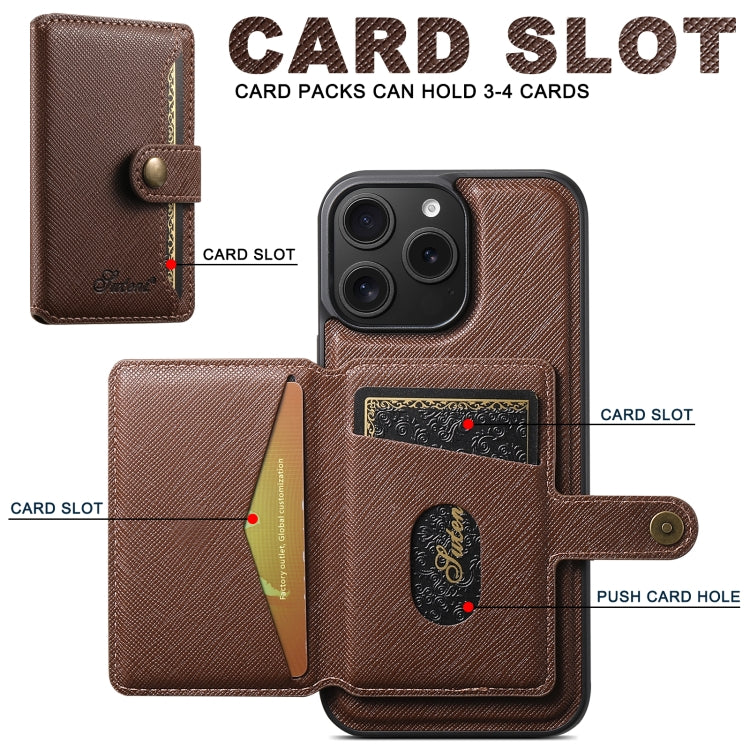 For iPhone 16 Suteni H20 Cross-Grain MagSafe Horizontal Card Bag Back Phone Case(Brown) - iPhone 16 Cases by Suteni | Online Shopping UK | buy2fix