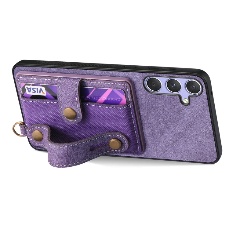 For Samsung Galaxy S25 Ultra 5G Retro Cross Wristband Wallet Leather Back Phone Case(Purple) - Galaxy S25 Ultra 5G Cases by buy2fix | Online Shopping UK | buy2fix