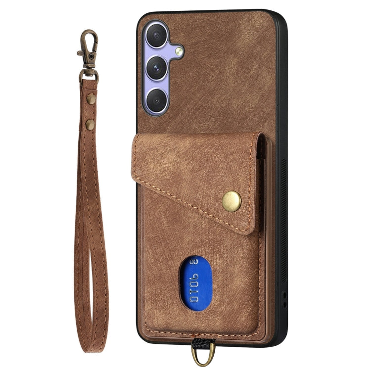 For Samsung Galaxy S25 5G Retro Card Wallet Fold Leather Phone Case with Strap(Brown) - Galaxy S25 5G Cases by buy2fix | Online Shopping UK | buy2fix