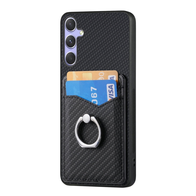 For Samsung Galaxy S25 5G Carbon Fiber Card Wallet Ring Phone Case(Black) - Galaxy S25 5G Cases by buy2fix | Online Shopping UK | buy2fix