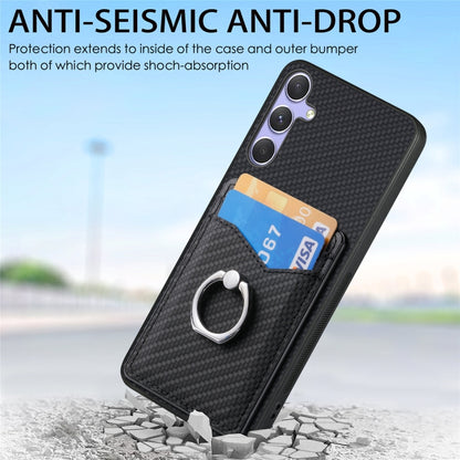 For Samsung Galaxy S25 5G Carbon Fiber Card Wallet Ring Phone Case(Black) - Galaxy S25 5G Cases by buy2fix | Online Shopping UK | buy2fix