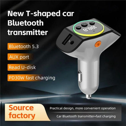 C8 Bluetooth 5.3 Receiver Hands-Free Calling with AUX Port Dual USB Port Car Charger(Grey) - Bluetooth Car Kits by buy2fix | Online Shopping UK | buy2fix