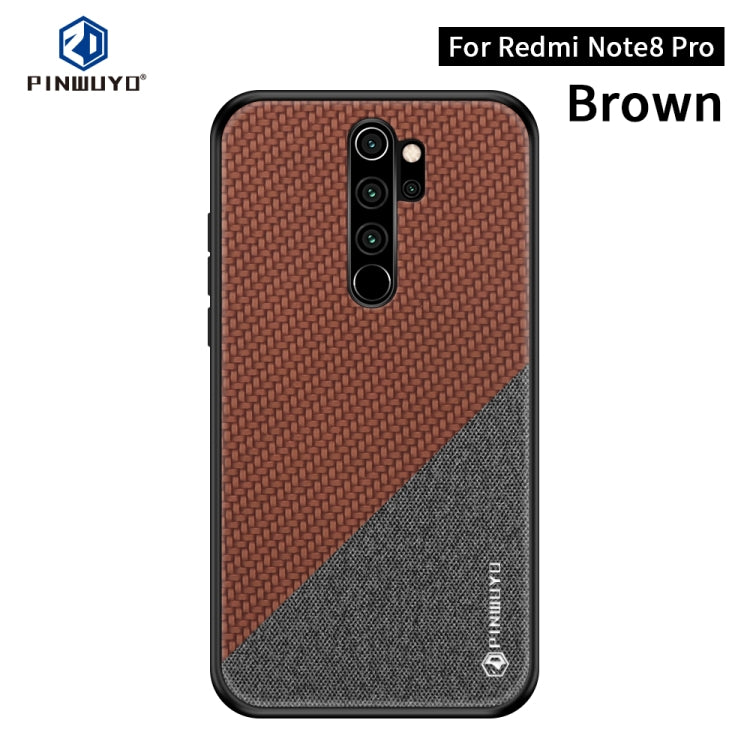 For Xiaomi RedMi Note 8 Pro PINWUYO Rong Series  Shockproof PC + TPU+ Chemical Fiber Cloth Protective Cover(Brown) - Xiaomi Cases by buy2fix | Online Shopping UK | buy2fix