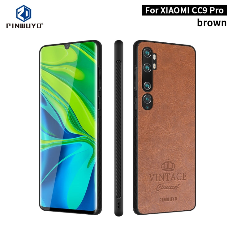 For Xiaomi Mi CC9 Pro / Note10 PINWUYO Pin Rui Series Classical PU Leather + PC + TPU Anti-fall All-inclusive Case (Brown) - Xiaomi Cases by PINWUYO | Online Shopping UK | buy2fix