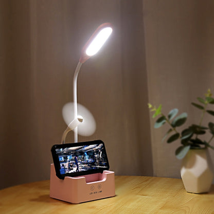 Student USB Charging Bedroom Touch LED Eye Protection Multifunctional Creative Desk Lamp, Style:With Fan(Pink) - Desk Lamps by buy2fix | Online Shopping UK | buy2fix