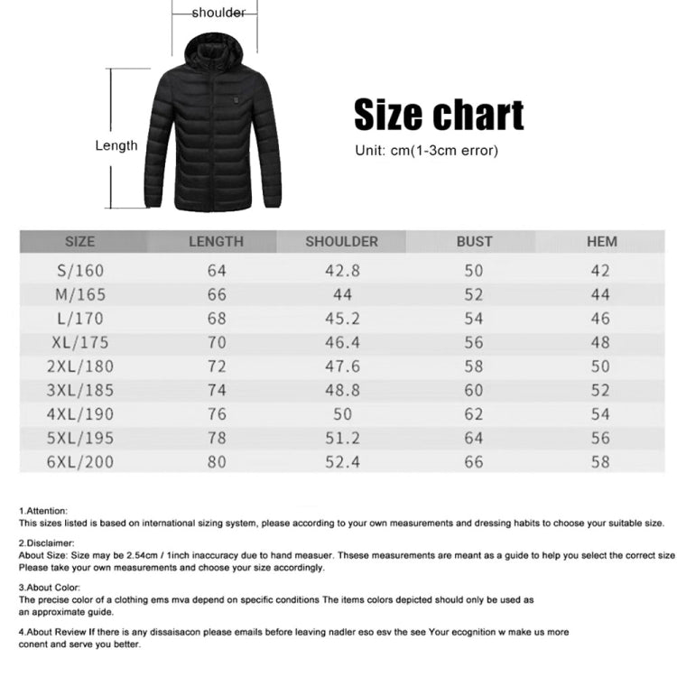 19 Zone 4 Control Blue USB Winter Electric Heated Jacket Warm Thermal Jacket, Size: XXXXXL - Down Jackets by buy2fix | Online Shopping UK | buy2fix