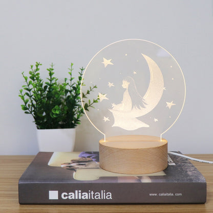 3D Atmosphere Decorative Light Acrylic Inner Carved LED Night Light Creative Girl Table Lamp(Moon Girl) - Novelty Lighting by buy2fix | Online Shopping UK | buy2fix