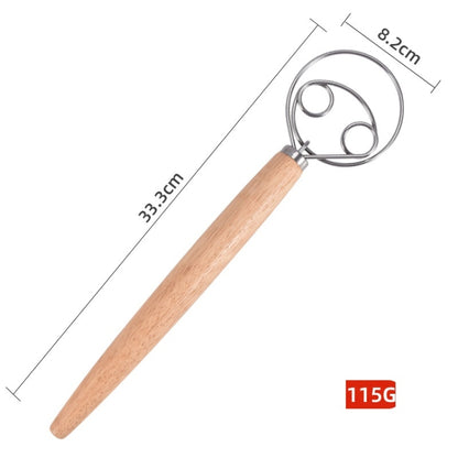 2 PCS 13 Inch Oak Handle Flour Mixer Dough Stainless Steel Mixing Rod Coil Whisk Double Circle Agitator - Gadgets by buy2fix | Online Shopping UK | buy2fix