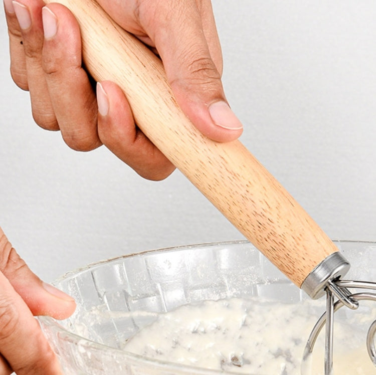 2 PCS 13 Inch Oak Handle Flour Mixer Dough Stainless Steel Mixing Rod Coil Whisk Three Circle Agitator - Gadgets by buy2fix | Online Shopping UK | buy2fix