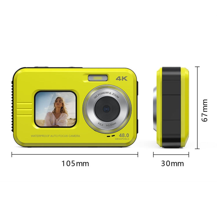 WDC901 3.5m Waterproof 48MP HD Dual Screen Outdoor Sports Digital Camera AU Plug(Yellow) - Children Cameras by buy2fix | Online Shopping UK | buy2fix