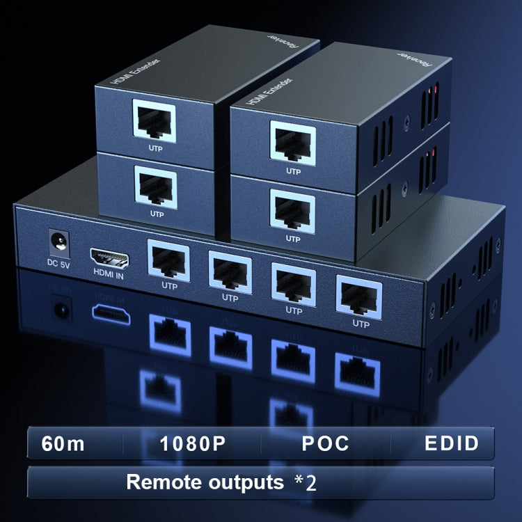 60m 1x4 HDMI Splitter POC Distribution Extender Supports 1080P@60Hz, Plug: UK Plug - Splitter by PWAY | Online Shopping UK | buy2fix