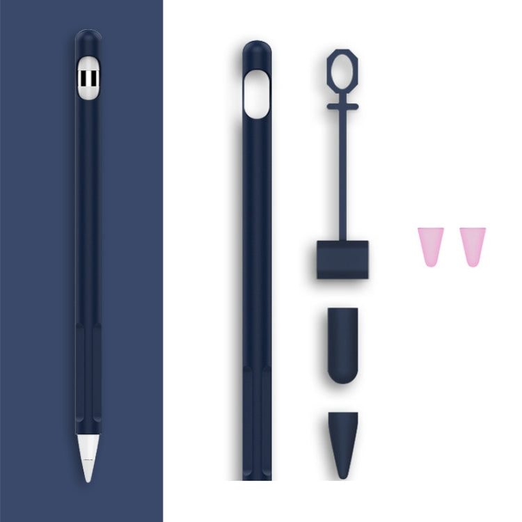 2 Sets 4 In 1 Stylus Silicone Protective Cover + Anti-Lost Rope + Double Pen Nip Cover Set For Apple Pencil 1(Midnight Blue) - Pencil Accessories by buy2fix | Online Shopping UK | buy2fix