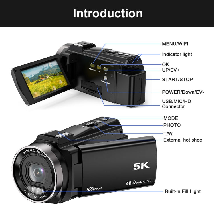 HDV265K 5K 30FPS 3.0-Inch HD Digital 3X Optical Zoom Outdoor Sports DV Camera UK Plug(Black) - Video Cameras by buy2fix | Online Shopping UK | buy2fix