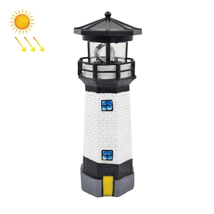 Outdoor Garden Decoration Solar Lighthouse Resin LED Revolving Light(Black White) - Solar Lights by buy2fix | Online Shopping UK | buy2fix