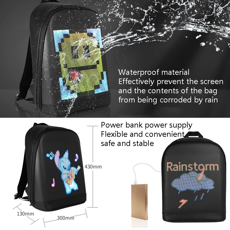 LED Display Backpack Smart Advertising Screen Waterproof PU Backpack, Size: 17 inch(Black) - Backpacks by buy2fix | Online Shopping UK | buy2fix